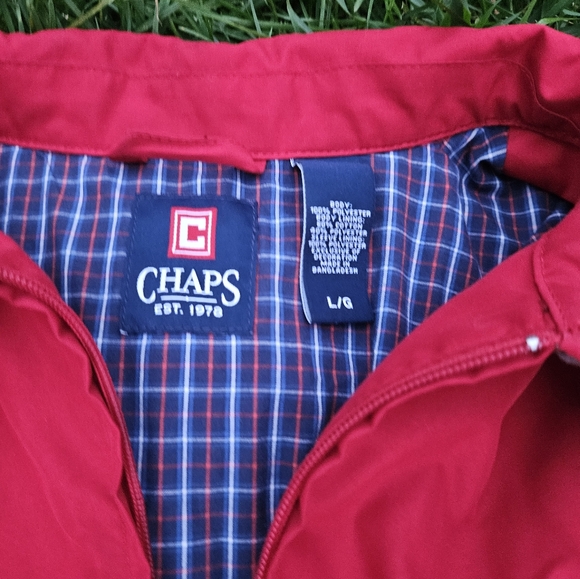 Red and Plaid inside Chaps Lightweight  Windbreaker Jacket - Picture 3 of 4